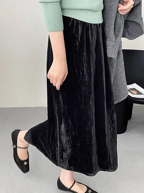 Elasticity Solid Color Split-Back High Waisted H-Line Skirts