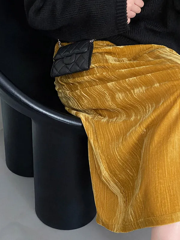 Elasticity Solid Color Split-Back High Waisted H-Line Skirts