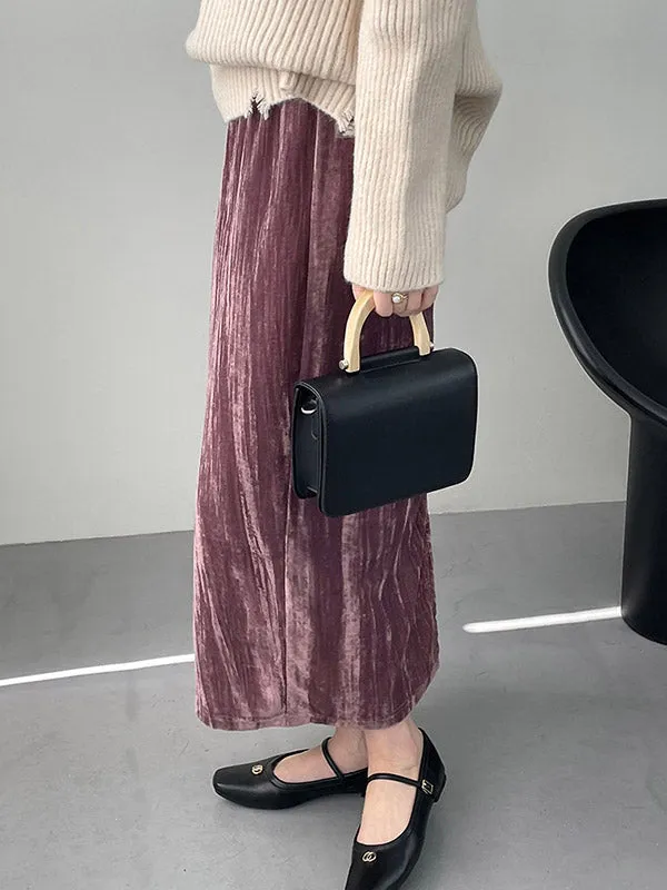 Elasticity Solid Color Split-Back High Waisted H-Line Skirts