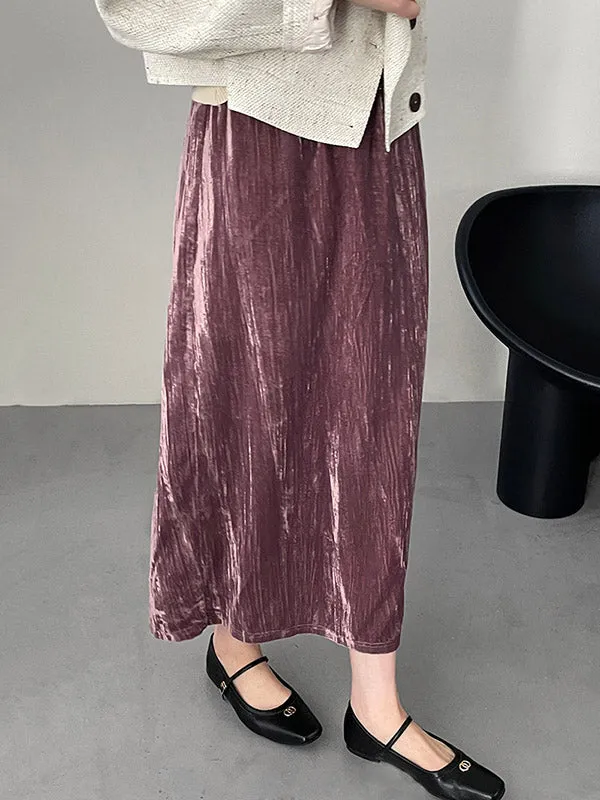 Elasticity Solid Color Split-Back High Waisted H-Line Skirts