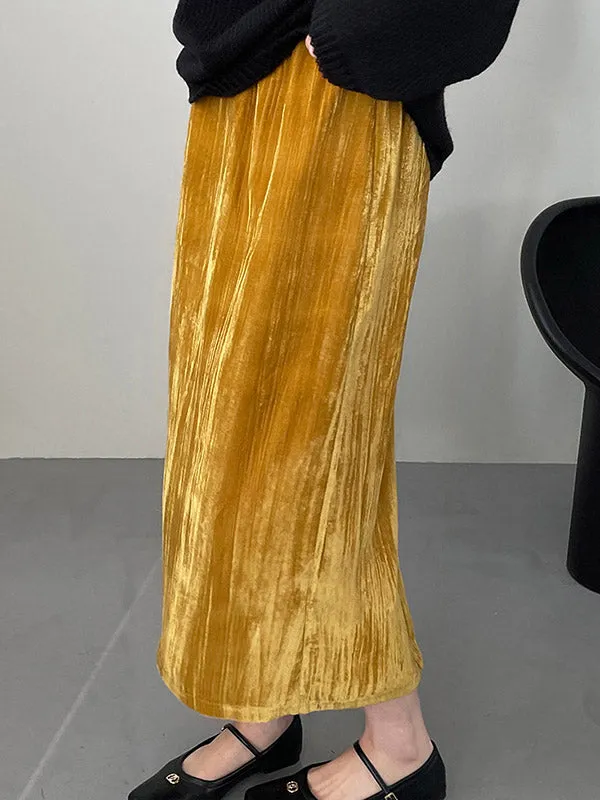 Elasticity Solid Color Split-Back High Waisted H-Line Skirts