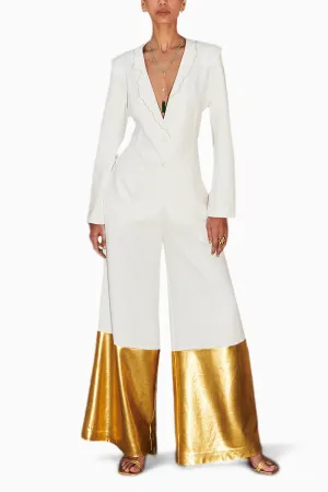 Embroidered Blazer With Extra Wide Leg Pants