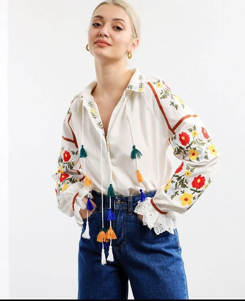 Ethnic Style Embroidered Mexican Blouse