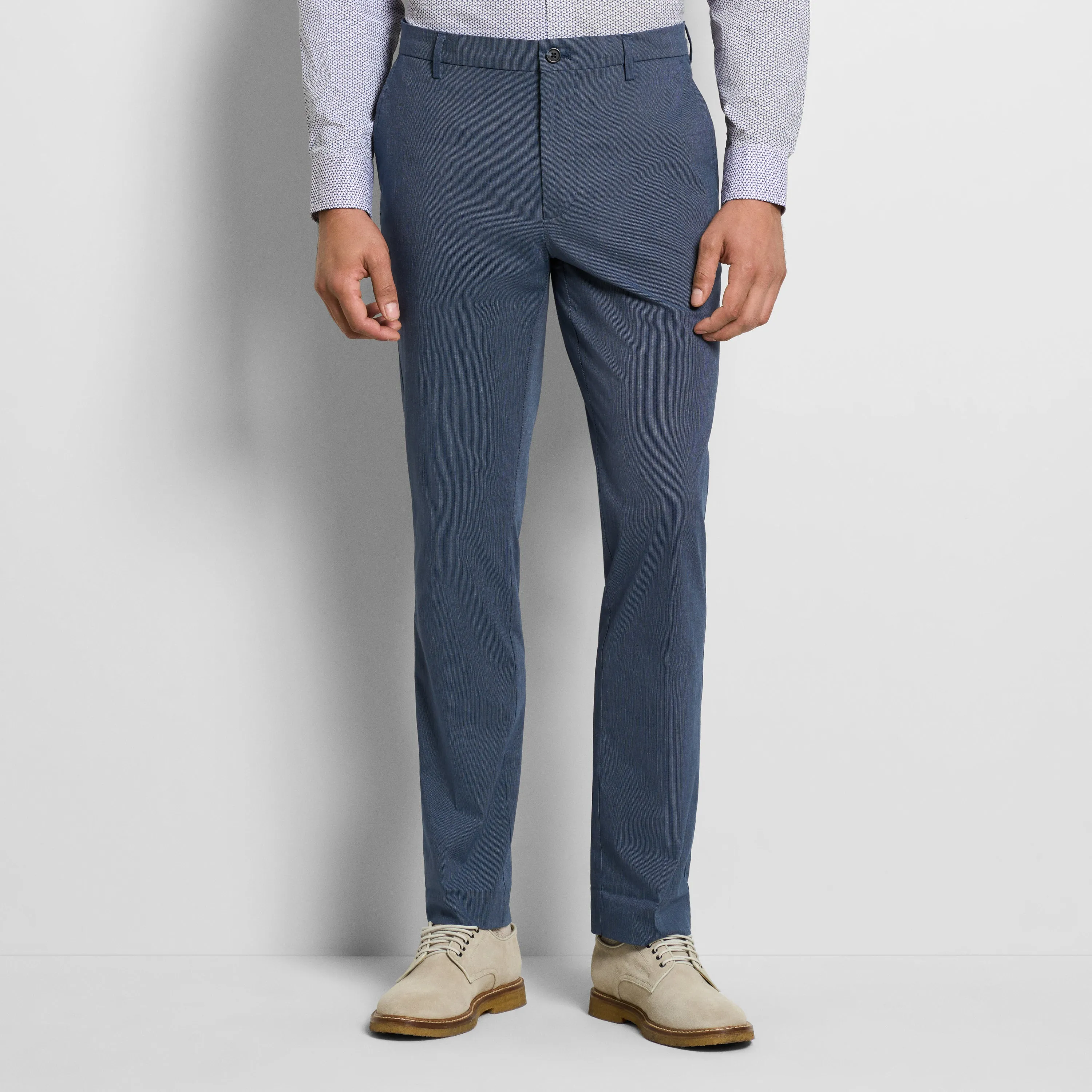 Fine Stripe Cotton Stretch Pant Straight Fit