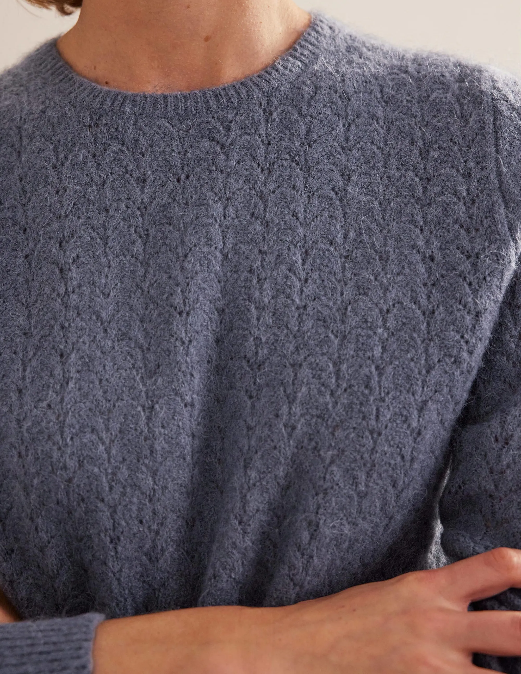 Fluffy Pointelle Jumper-Nightshadow Blue