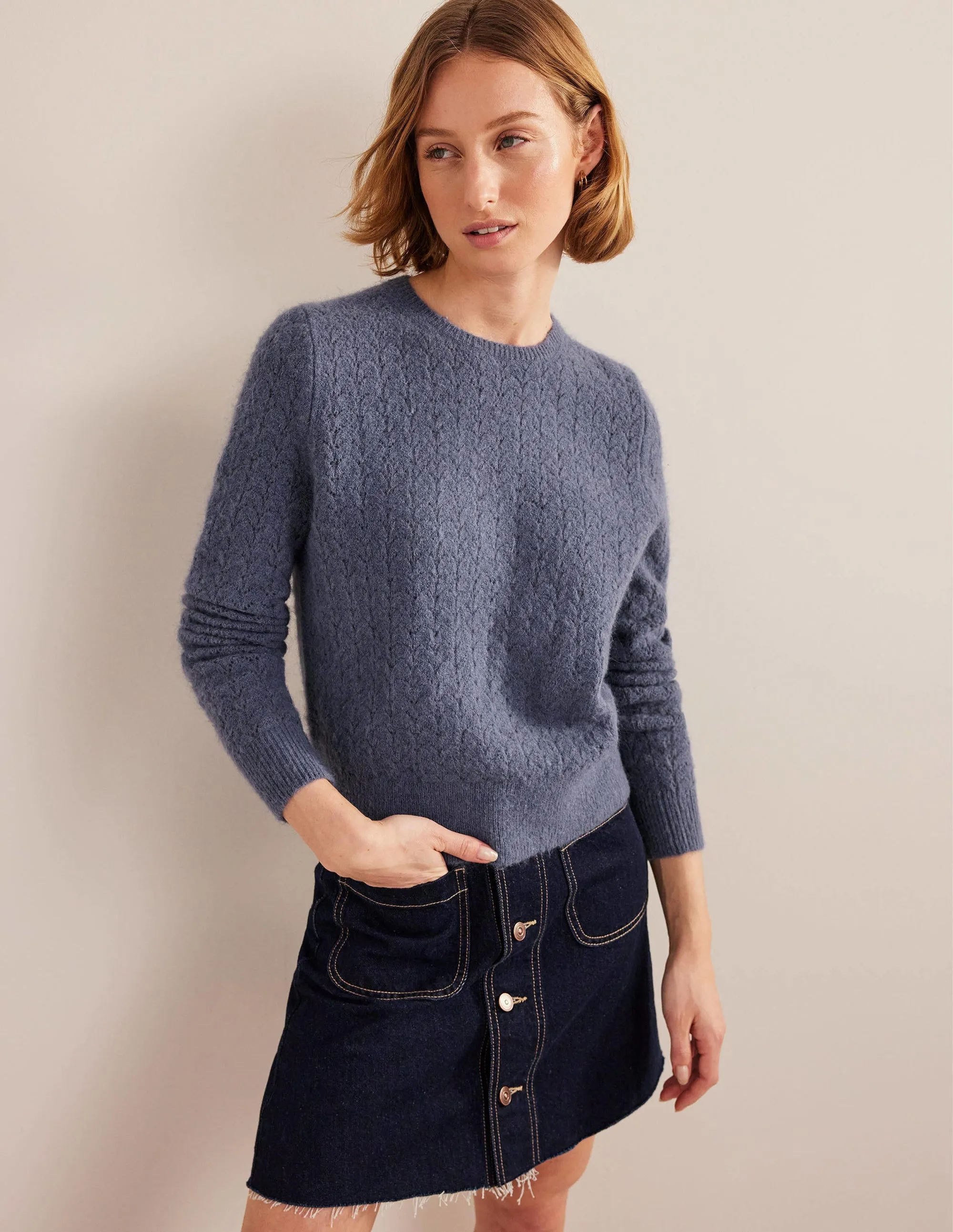 Fluffy Pointelle Jumper-Nightshadow Blue