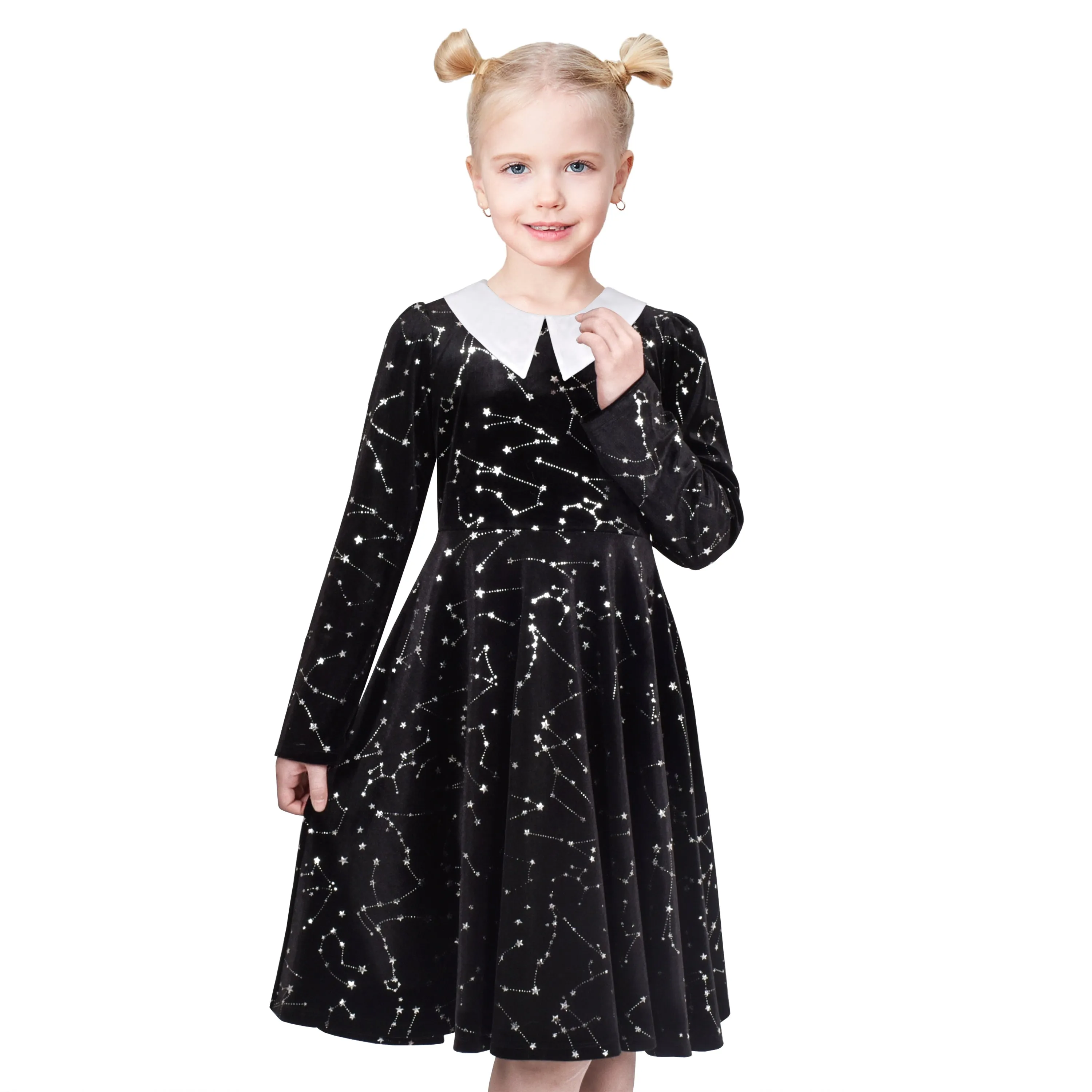 Girls Dress Rhinestone Ruffle Mock Collar Puff Sleeve Christmas Party Size 4-14 Years