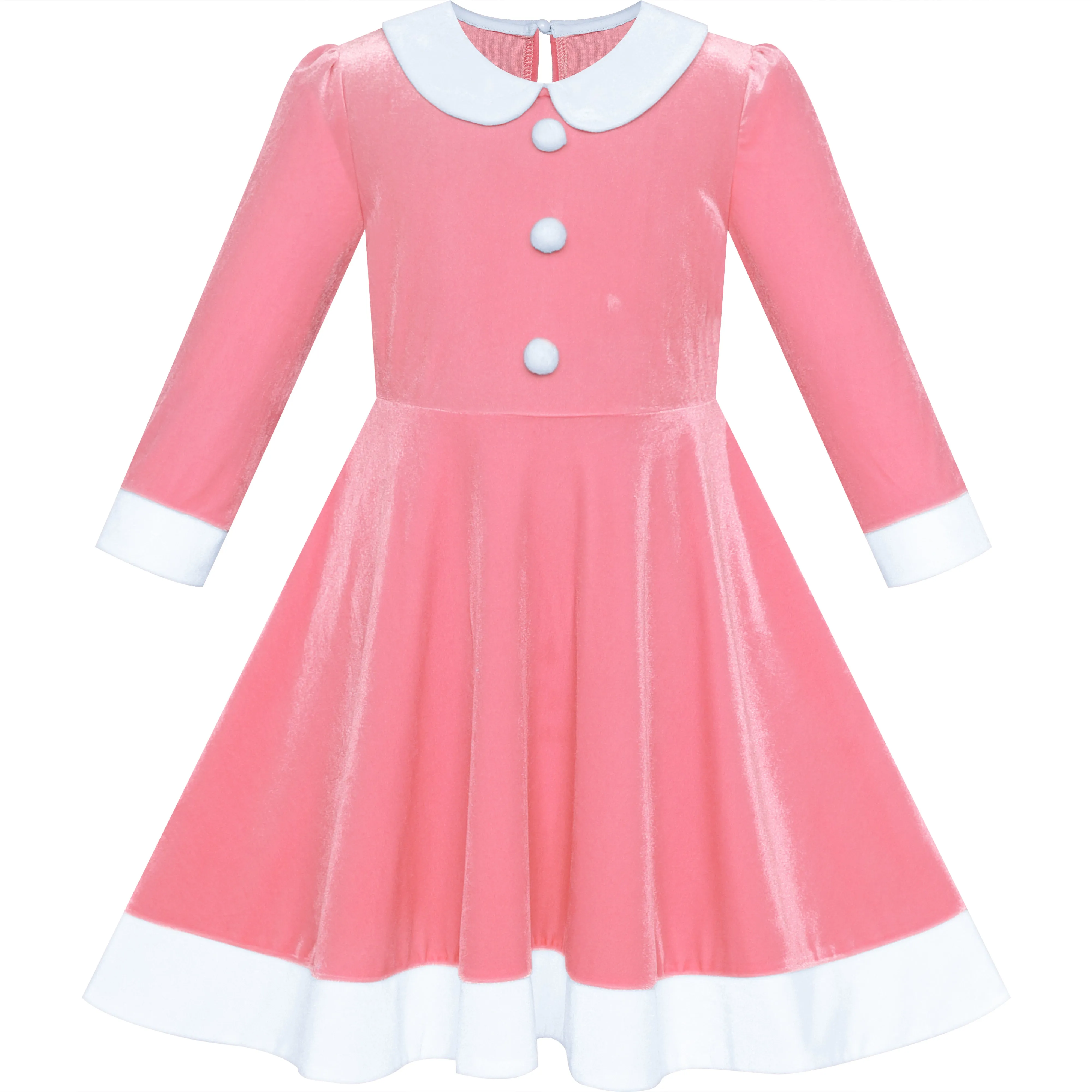 Girls Dress Rhinestone Ruffle Mock Collar Puff Sleeve Christmas Party Size 4-14 Years