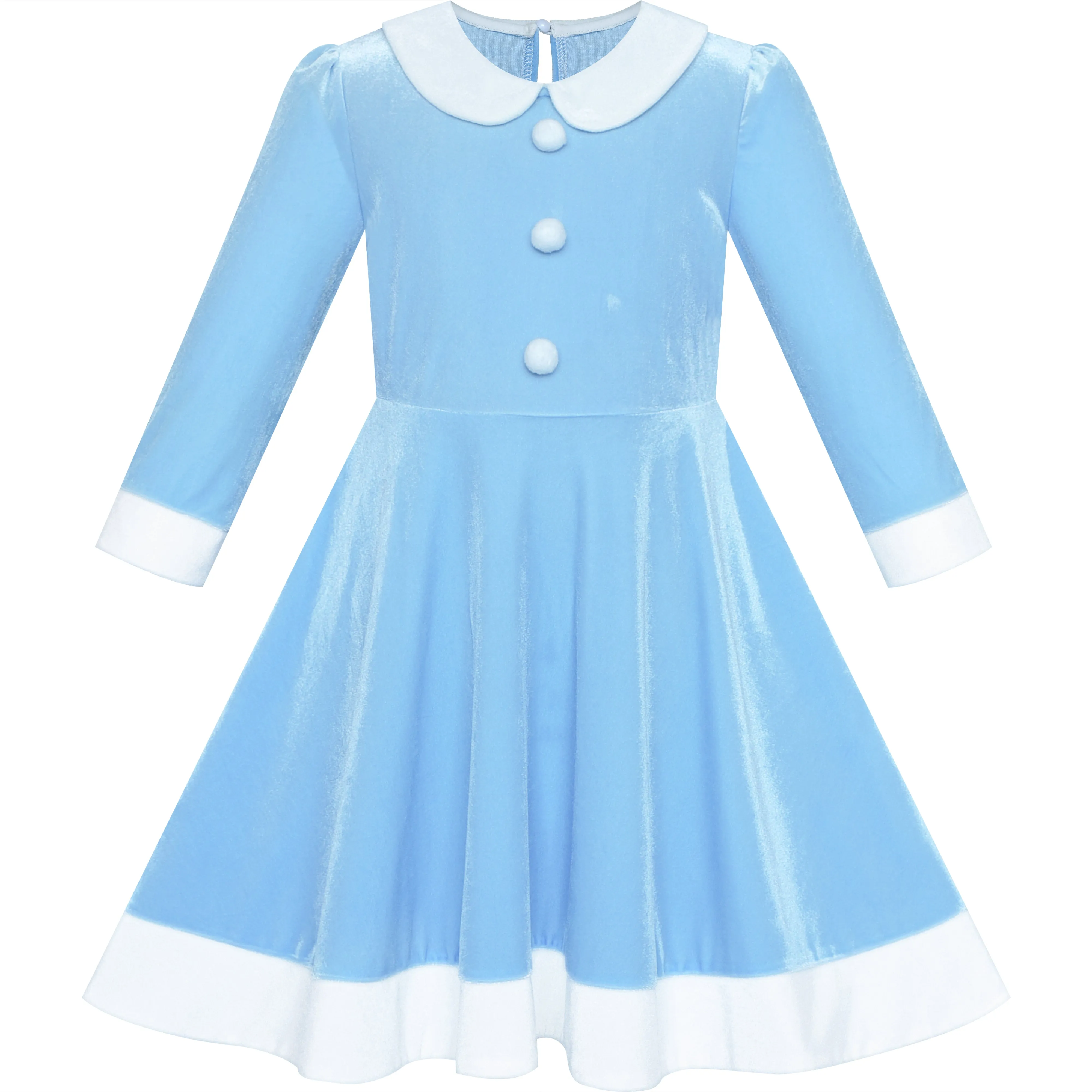 Girls Dress Rhinestone Ruffle Mock Collar Puff Sleeve Christmas Party Size 4-14 Years