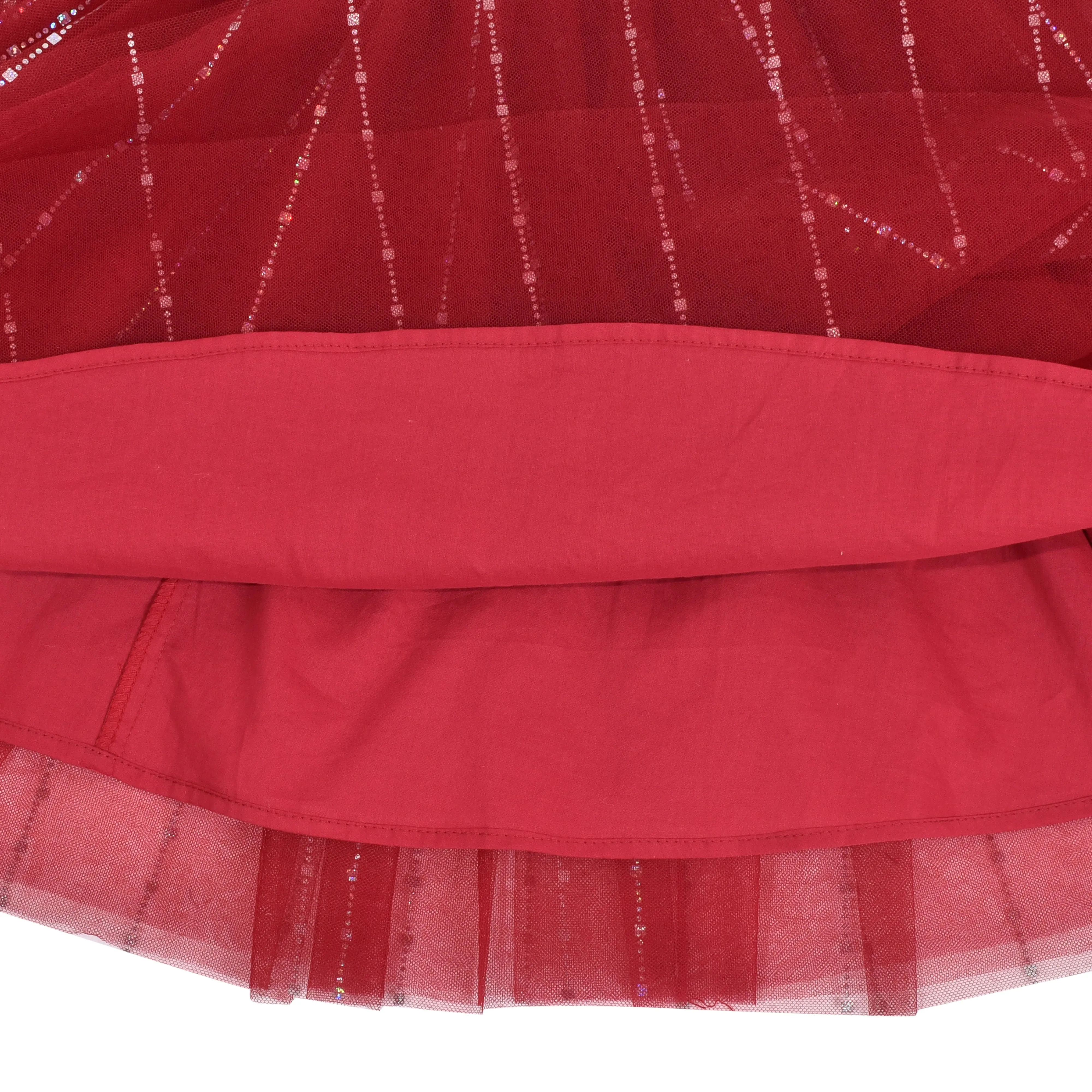 Girls Dress Rhinestone Ruffle Mock Collar Puff Sleeve Christmas Party Size 4-14 Years