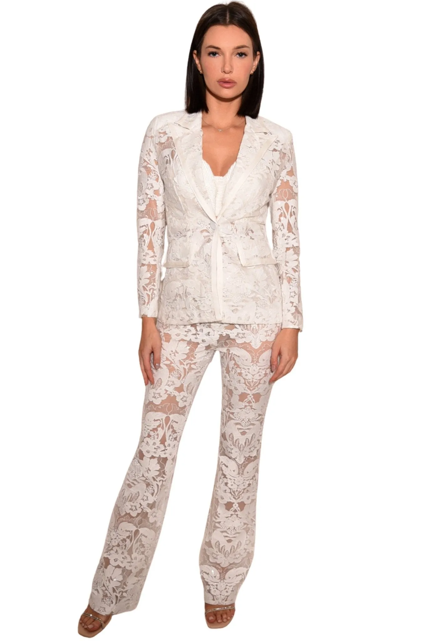 Heidi Lace Floral Pant White Timeless Elegance