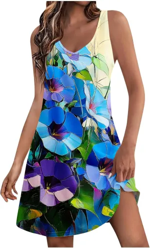 hlysgo Petite Dresses for Women 2025 Summer Sleeveless V Neck Coverup Mini Dress Trendy Boho Beach Sundress with Pockets