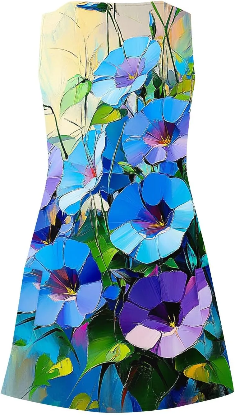 hlysgo Petite Dresses for Women 2025 Summer Sleeveless V Neck Coverup Mini Dress Trendy Boho Beach Sundress with Pockets