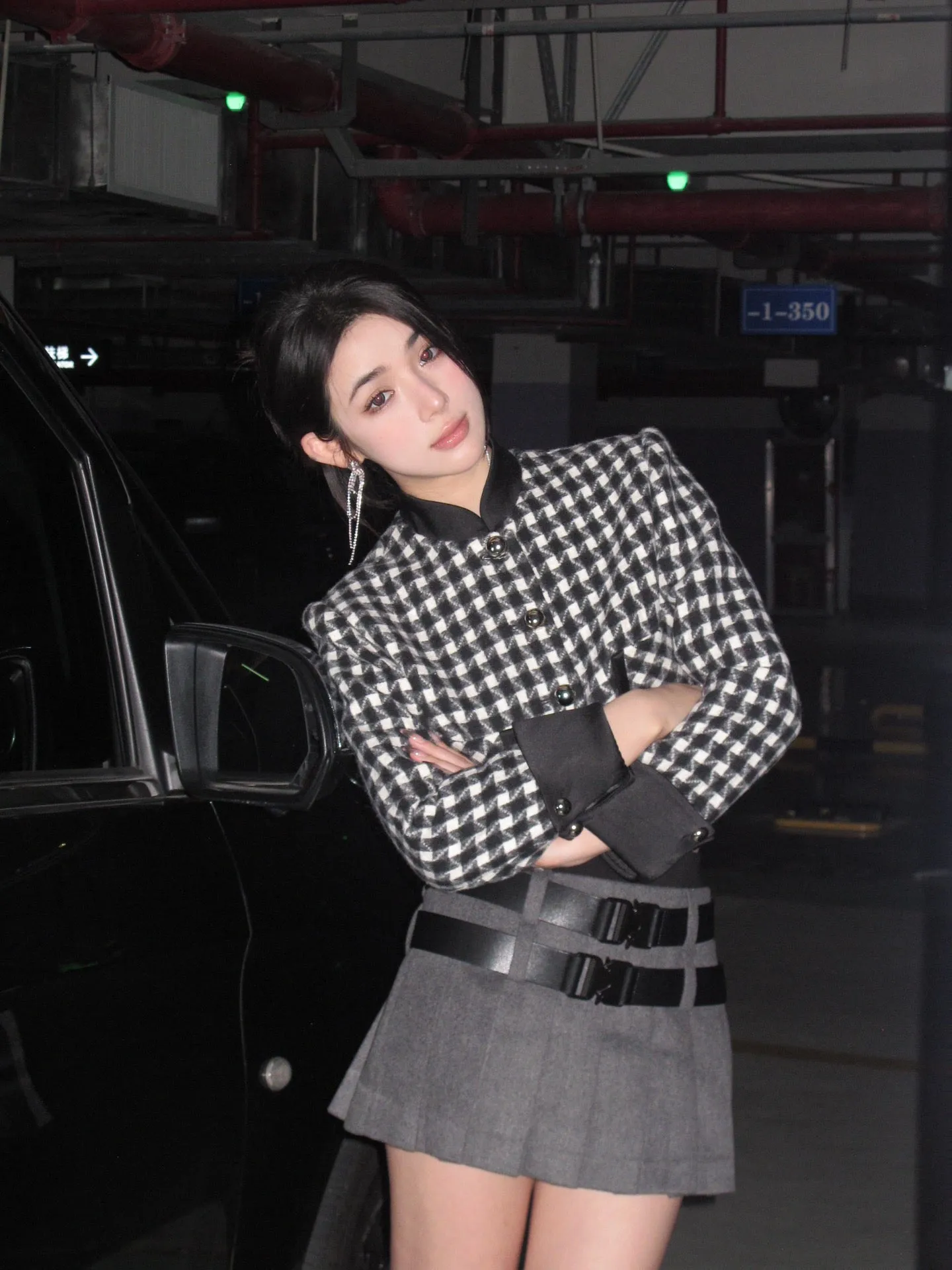 June Eleven Houndstooth Bomber Jacket