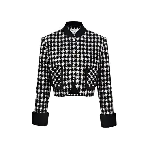 June Eleven Houndstooth Bomber Jacket