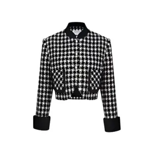 June Eleven Houndstooth Bomber Jacket