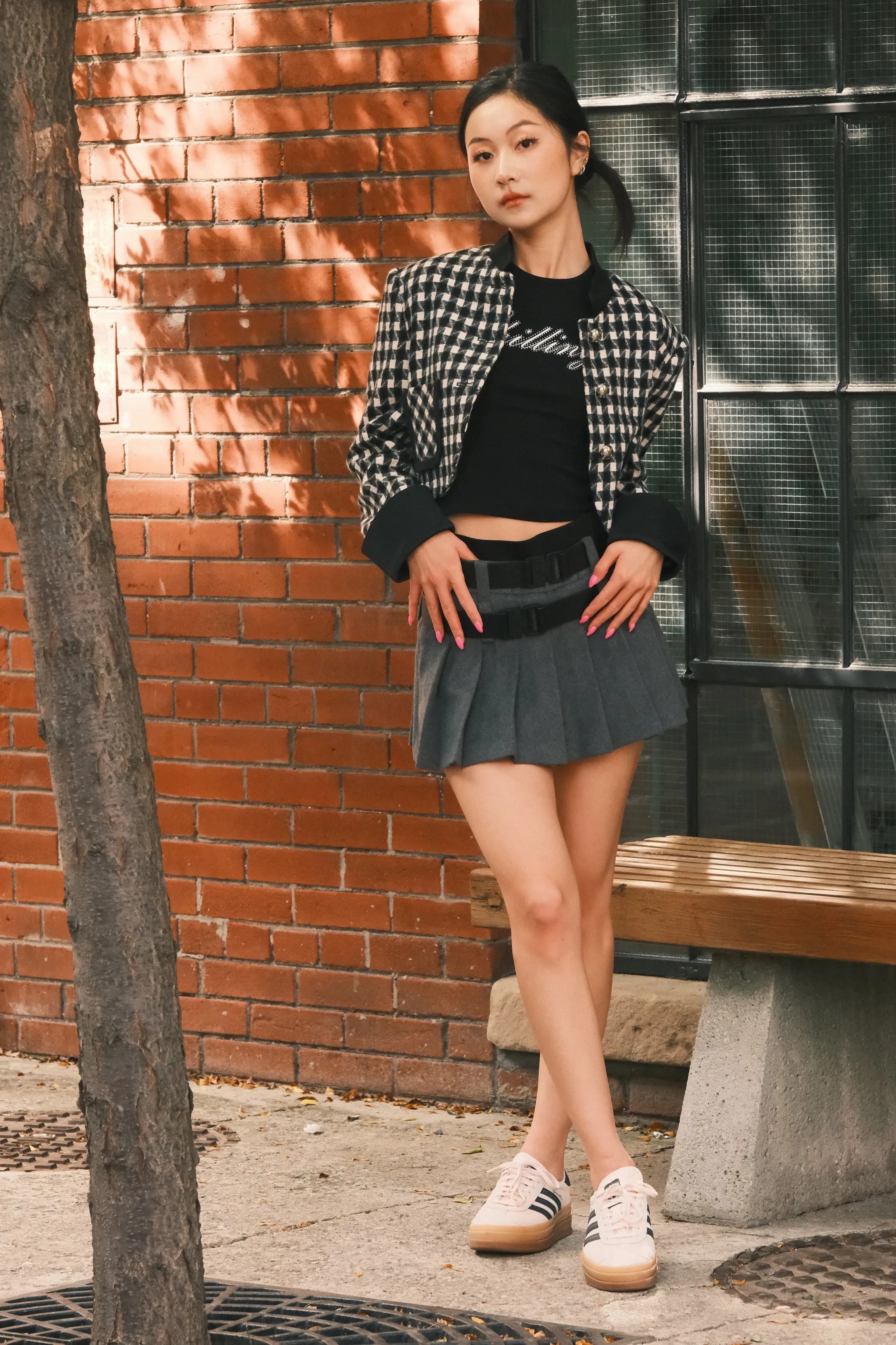 June Eleven Houndstooth Bomber Jacket