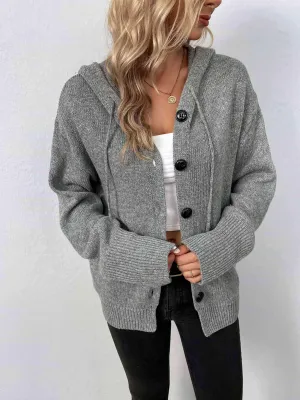 Keep Warm Button Down Hooded Knitted Cardigan