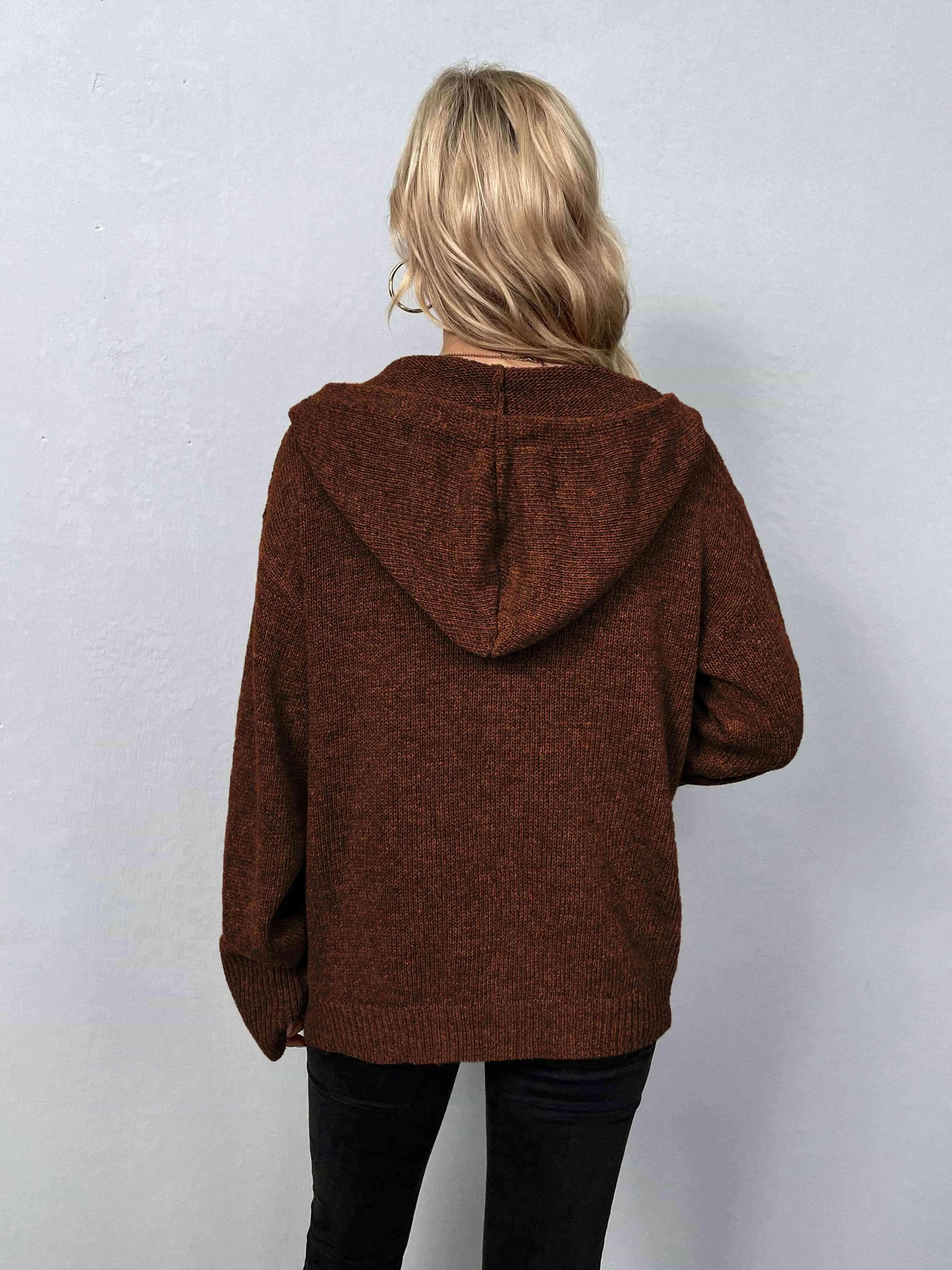 Keep Warm Button Down Hooded Knitted Cardigan