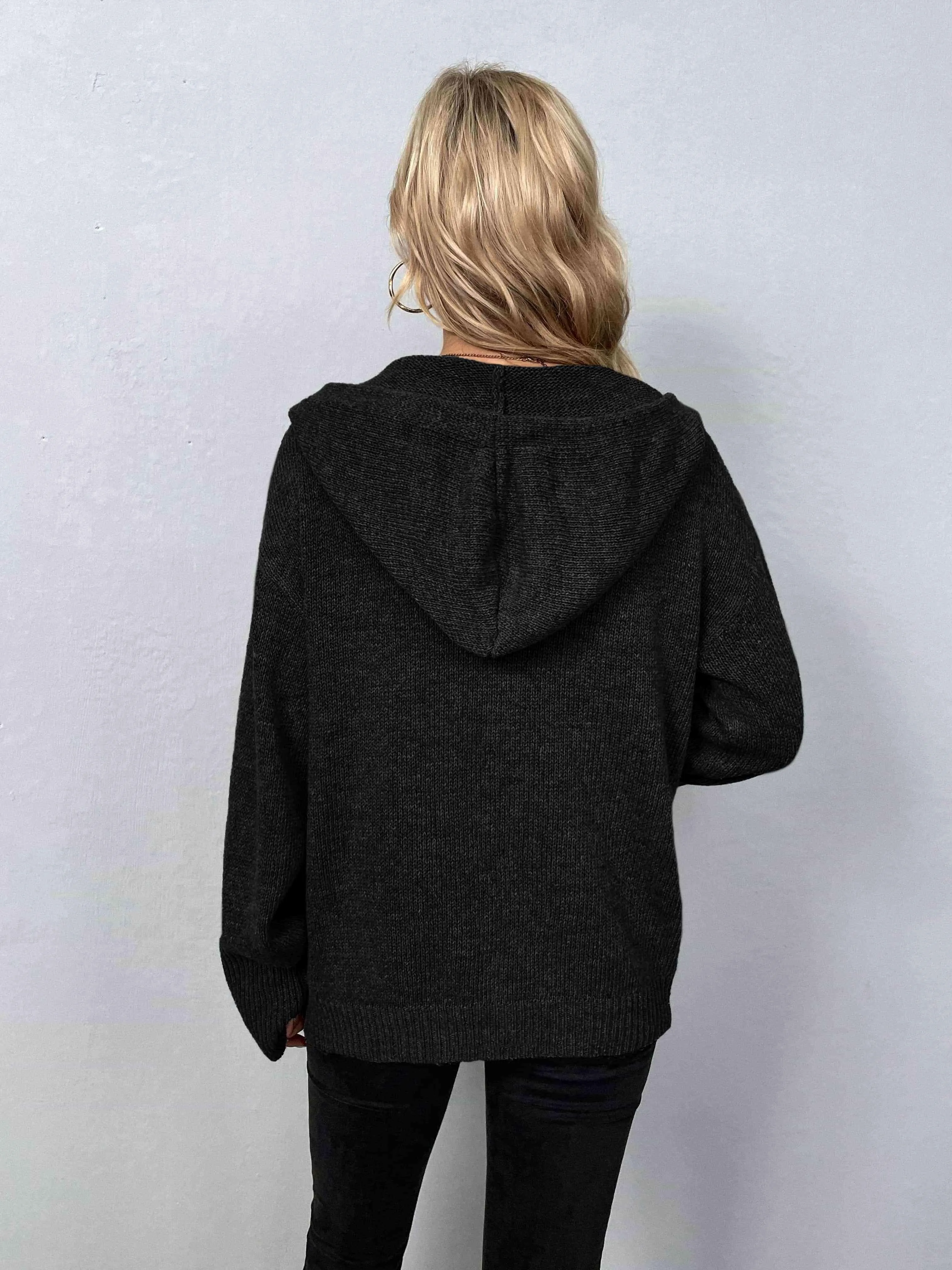 Keep Warm Button Down Hooded Knitted Cardigan