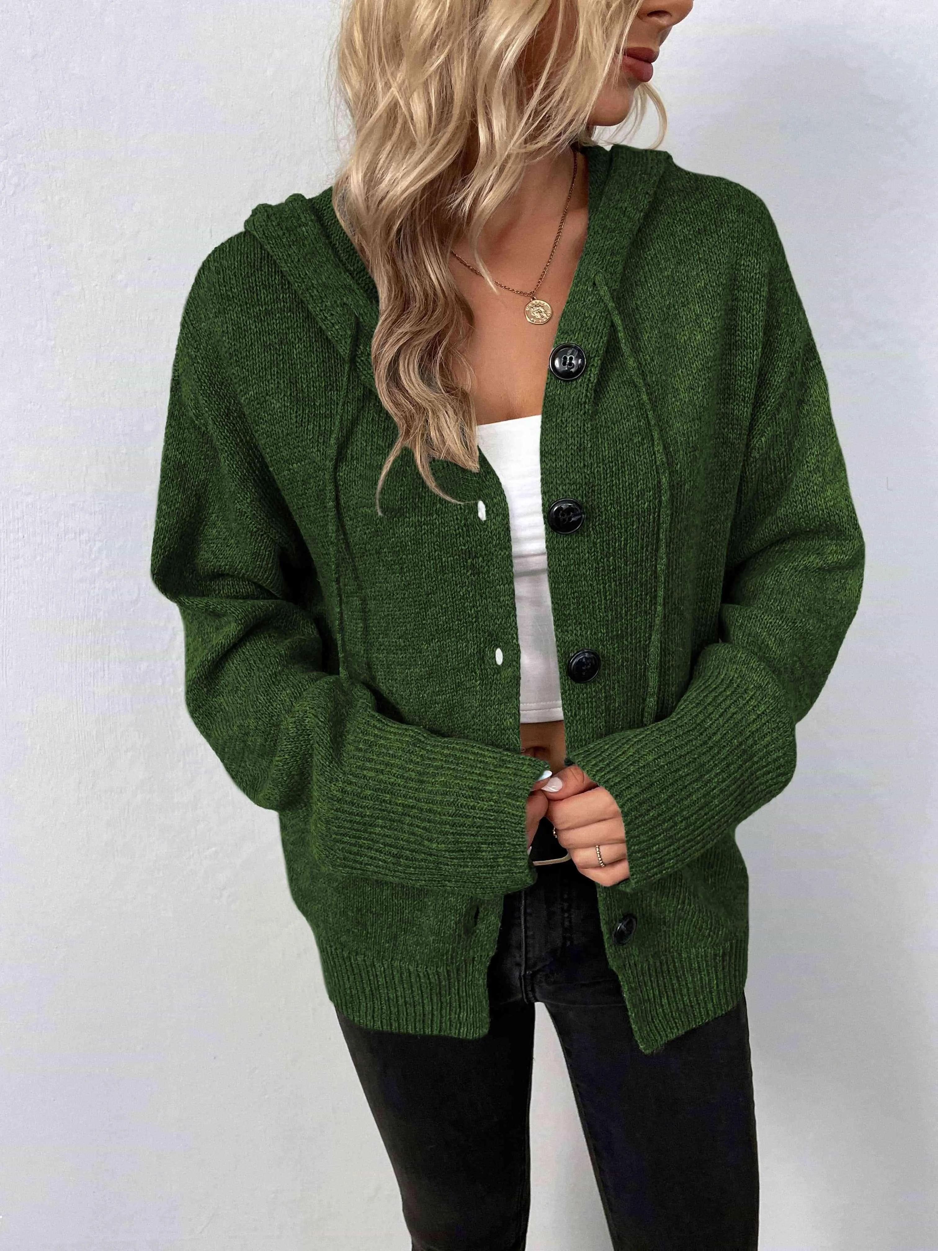 Keep Warm Button Down Hooded Knitted Cardigan