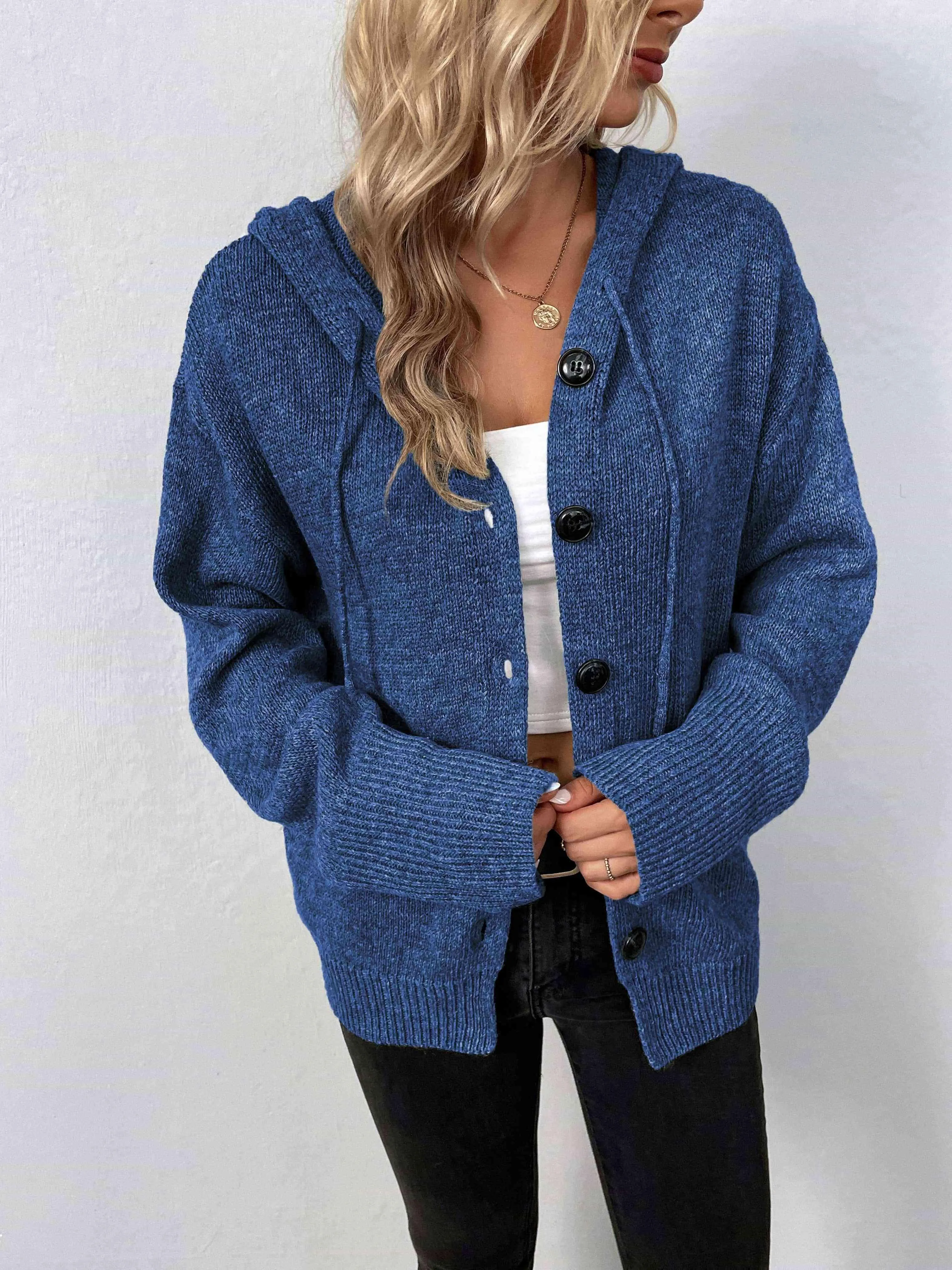 Keep Warm Button Down Hooded Knitted Cardigan