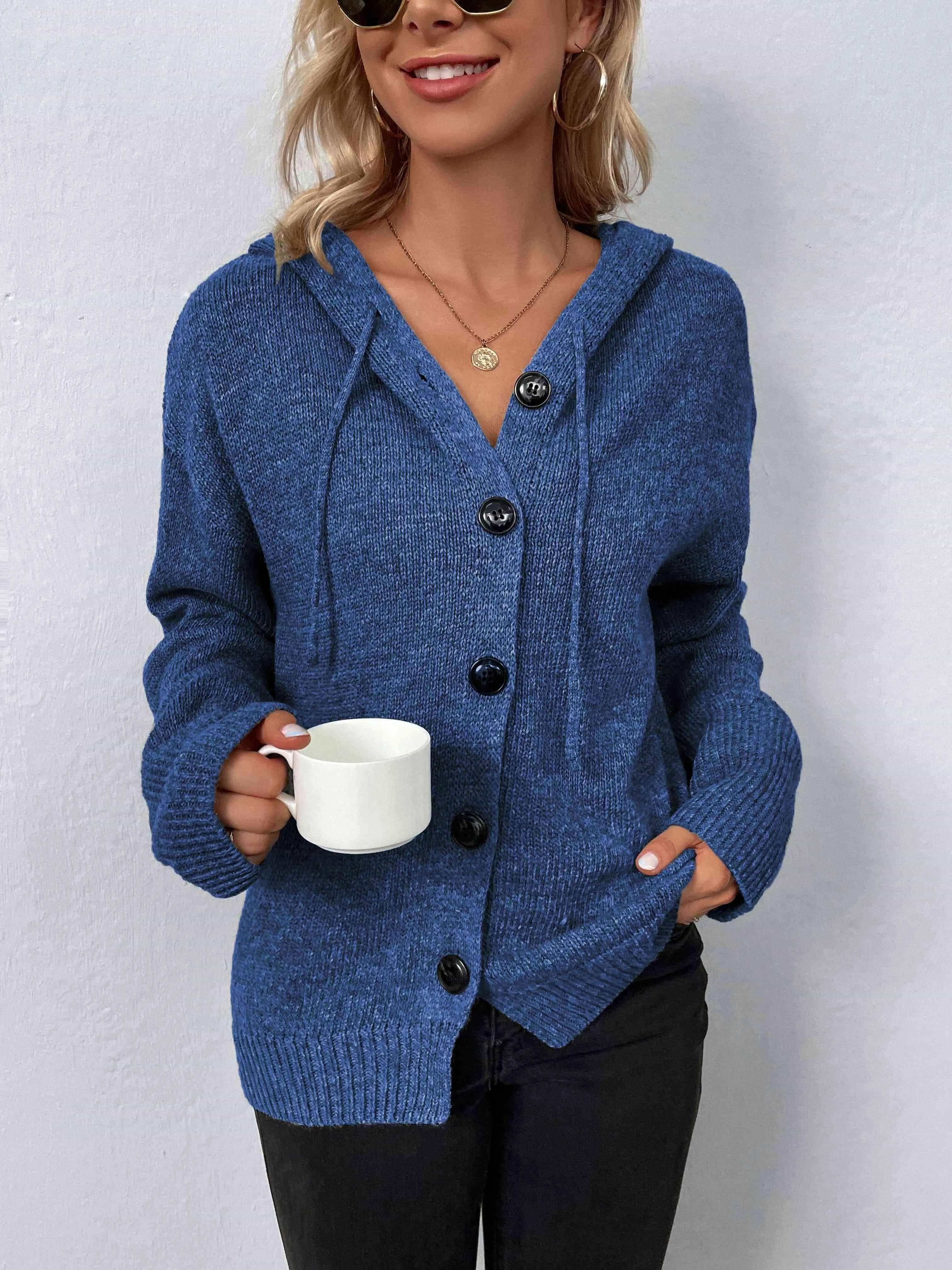 Keep Warm Button Down Hooded Knitted Cardigan