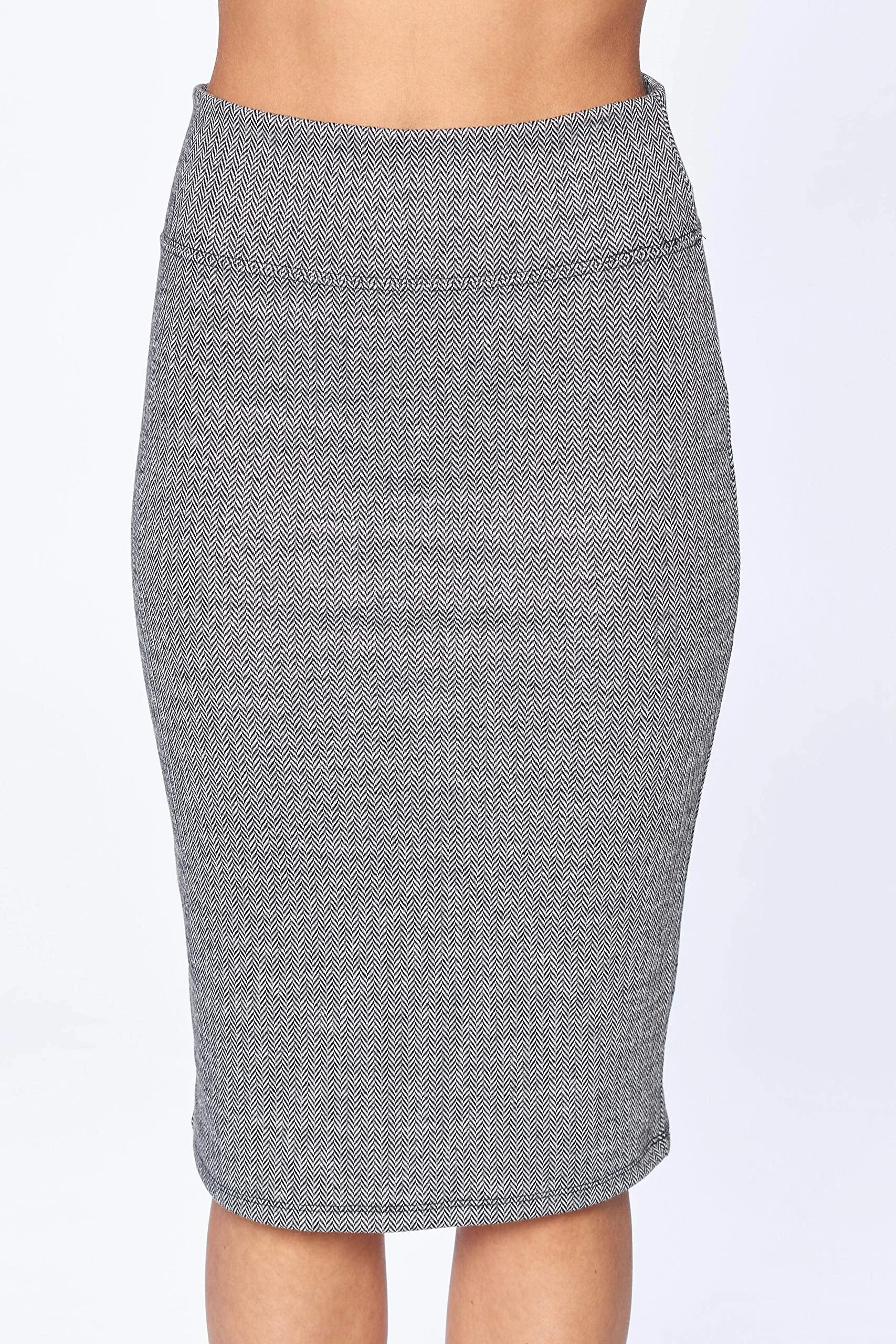 Khanomak Women's Knit Plaid Stretch High Rise Pencil Midi Skirt