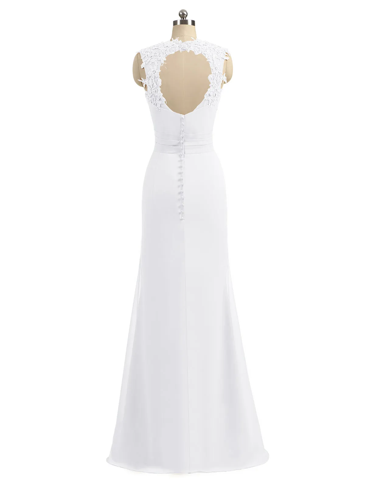 Lace Appliqued Strap Sheath Open Back Dress White Plus Size