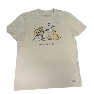 Life is Good Jake and Rocket Newport Guitar Short Sleeve Crusher Tee, Putty White