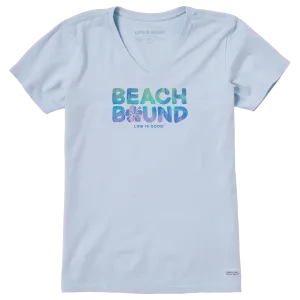 Life is Good. Women's Wordsmith Beach Bound Hibiscus SS Crusher Vee, Glacier Blue