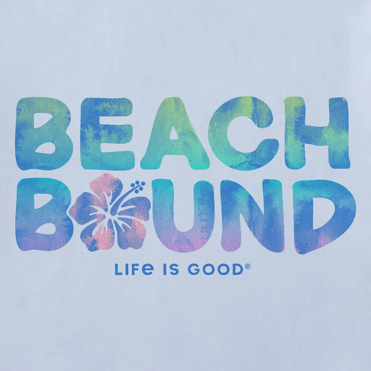 Life is Good. Women's Wordsmith Beach Bound Hibiscus SS Crusher Vee, Glacier Blue