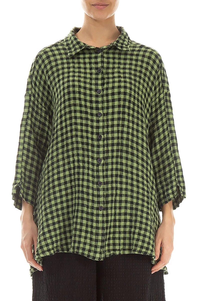 Loose Lime Check Linen Shirt