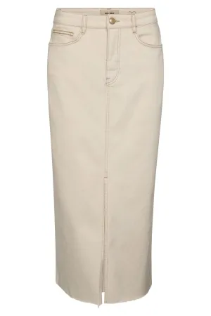 Mos Mosh 163580 MMMella Nature Taupe Front Split Midi Denim Skirt