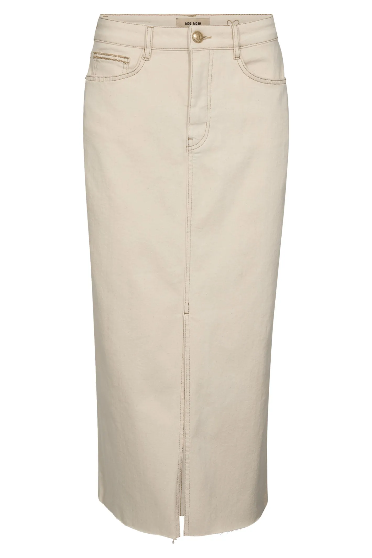 Mos Mosh 163580 MMMella Nature Taupe Front Split Midi Denim Skirt