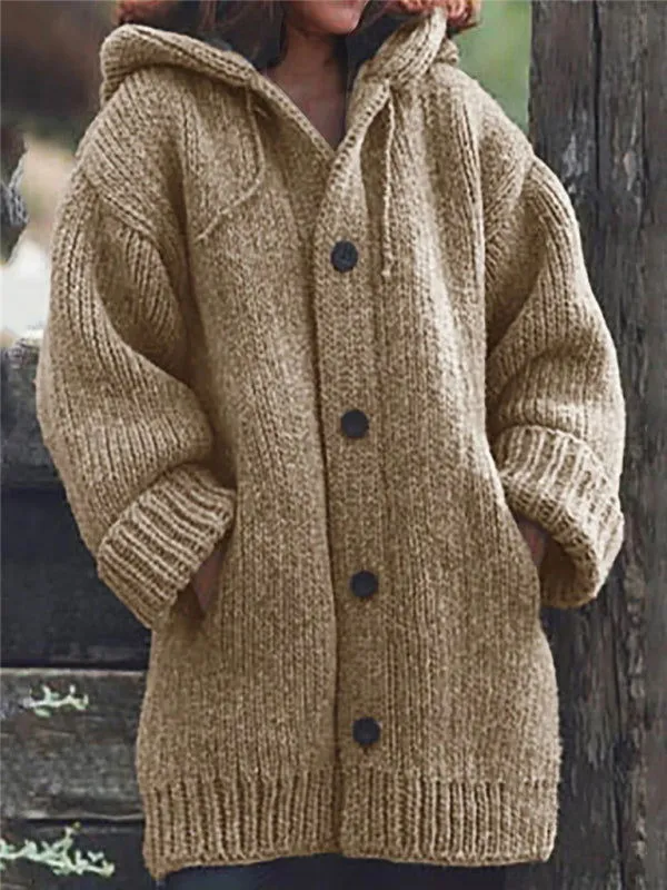 Oversized  Hooded Woolen Knitted Long Cardigan Sweaters