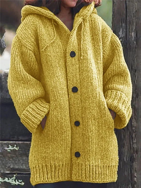 Oversized  Hooded Woolen Knitted Long Cardigan Sweaters