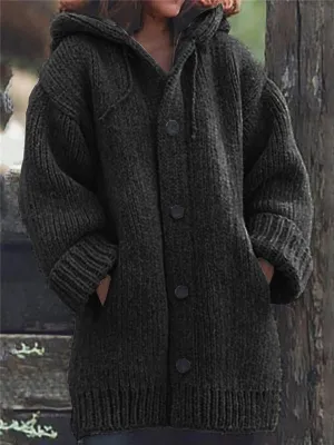 Oversized  Hooded Woolen Knitted Long Cardigan Sweaters