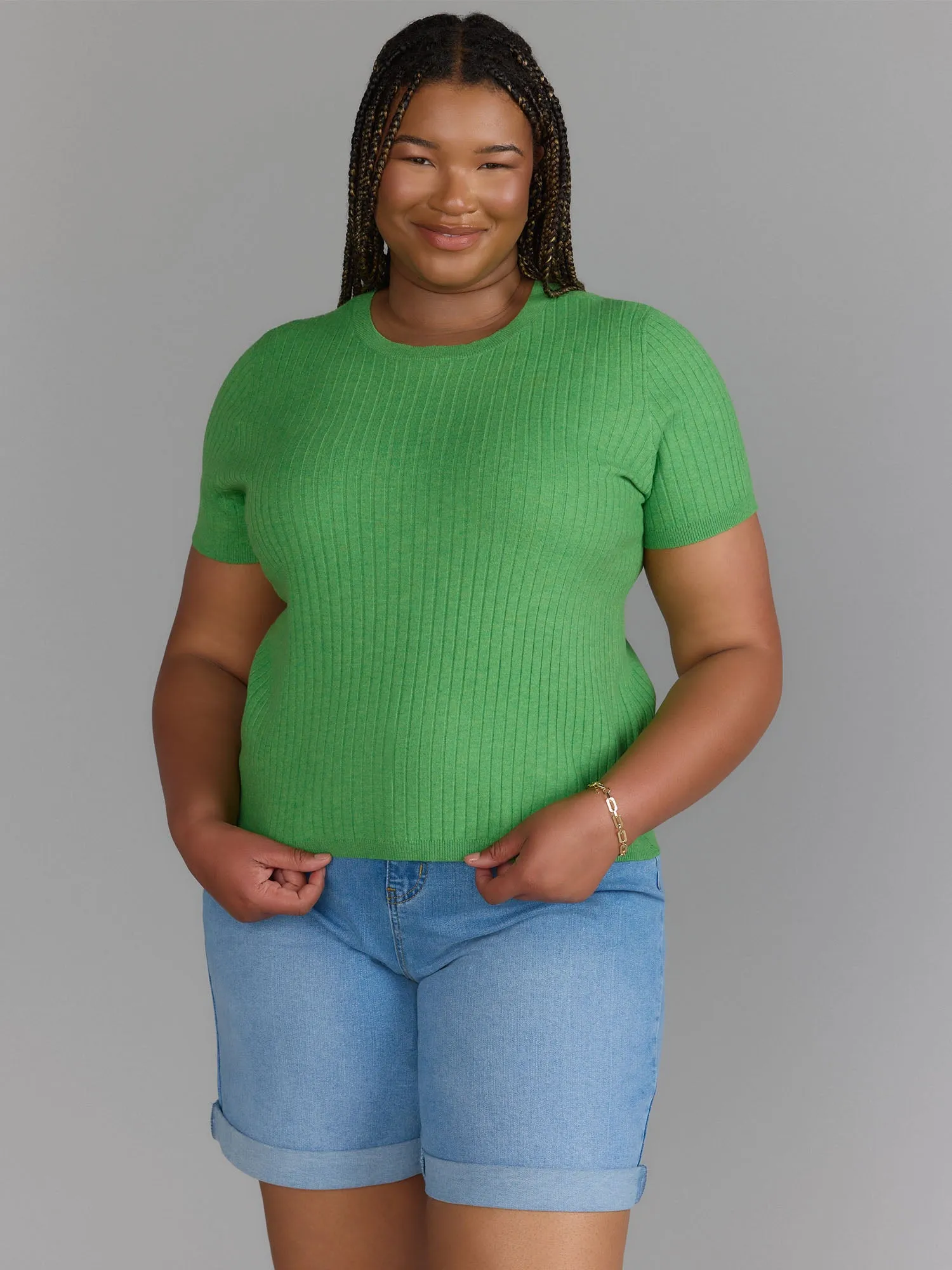 Plus Ribbed Crew Neck Sweater Tee