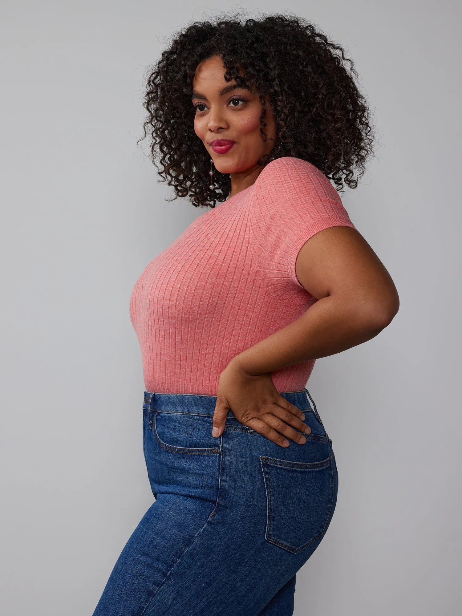 Plus Ribbed Crew Neck Sweater Tee