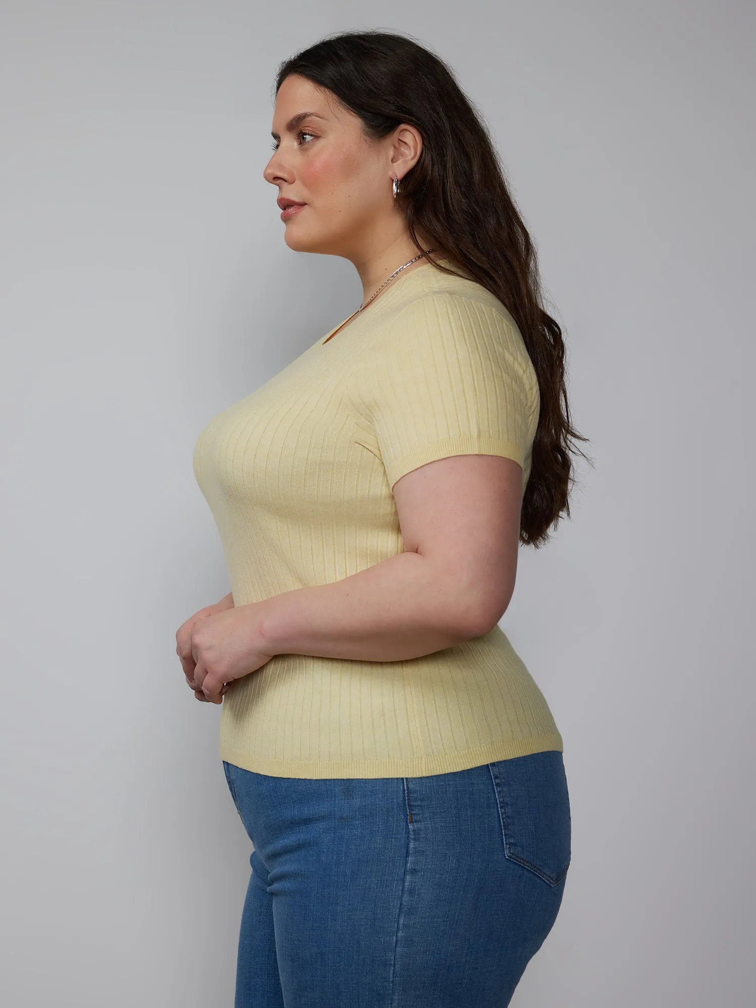 Plus Ribbed Crew Neck Sweater Tee