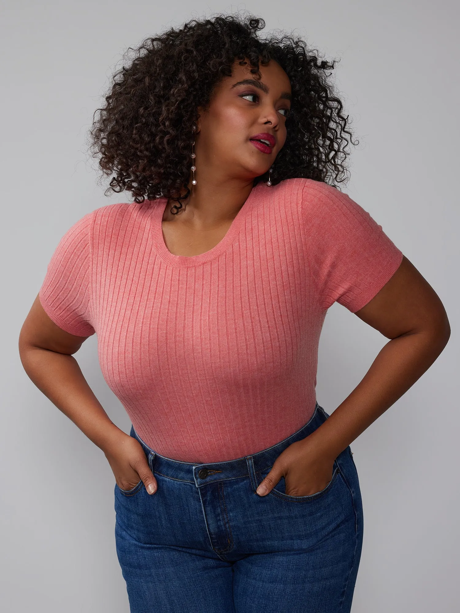 Plus Ribbed Crew Neck Sweater Tee