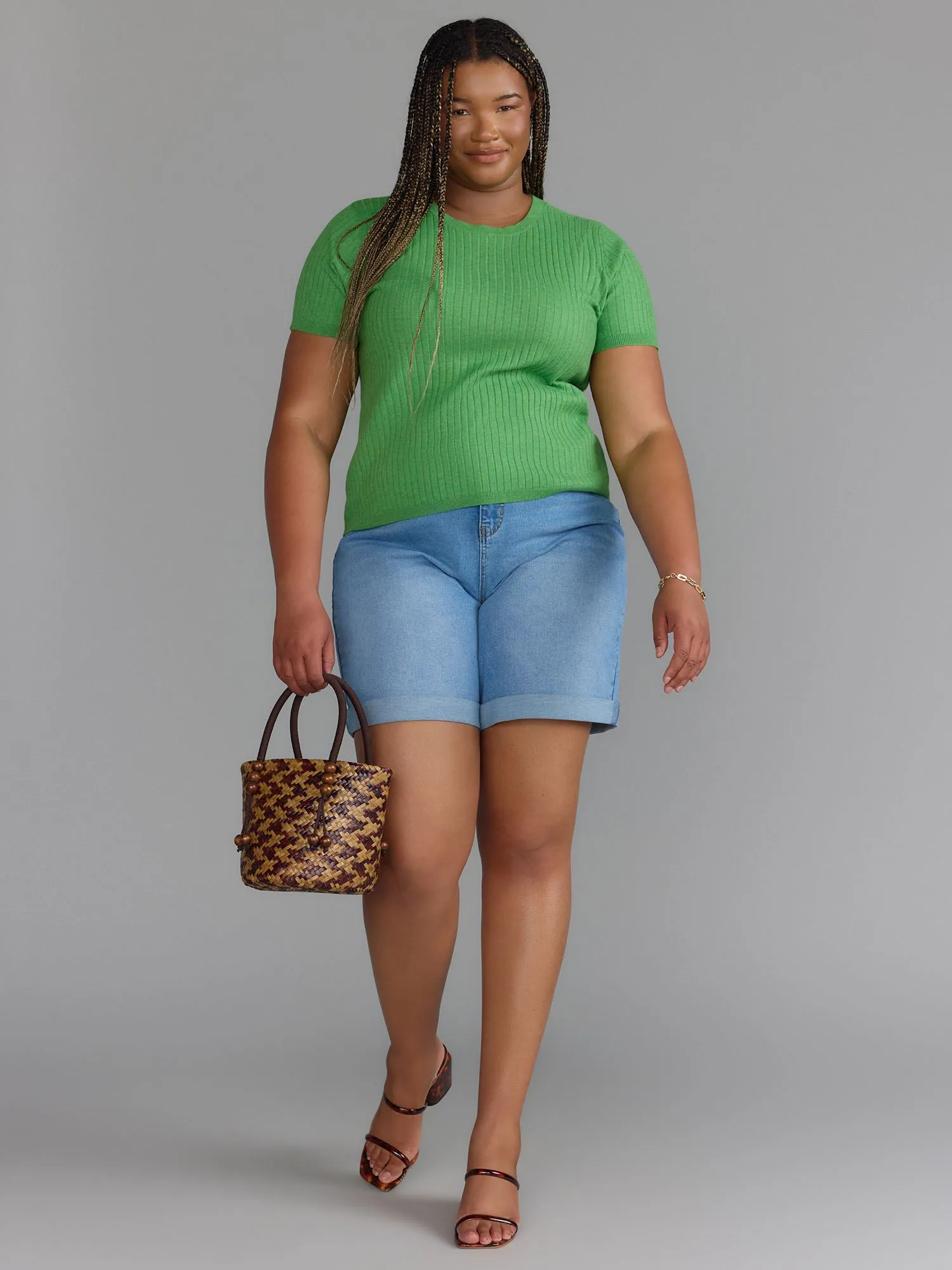 Plus Ribbed Crew Neck Sweater Tee