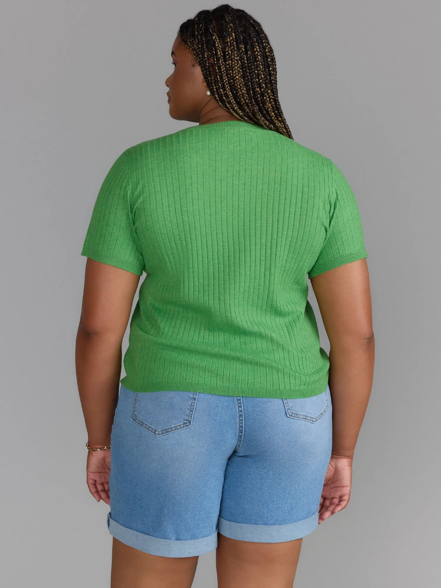 Plus Ribbed Crew Neck Sweater Tee