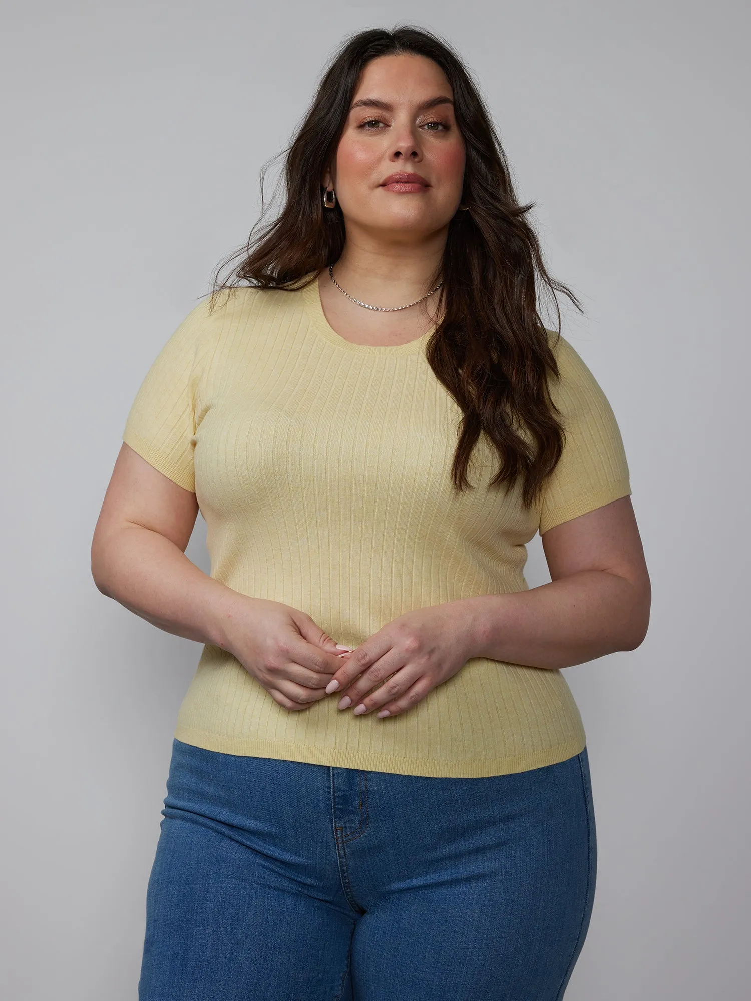 Plus Ribbed Crew Neck Sweater Tee