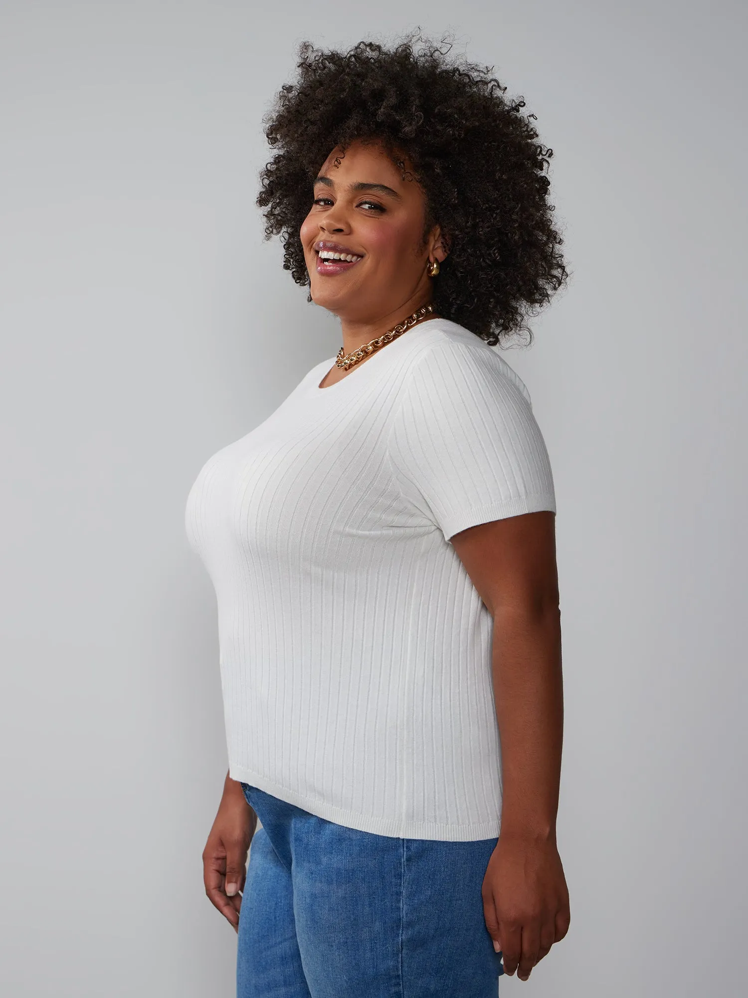 Plus Ribbed Crew Neck Sweater Tee