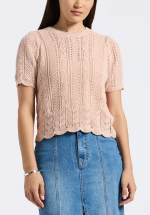 Posey Women's Short-Sleeve Crochet Knit Sweater Top, Cameo Rose - SW0108P