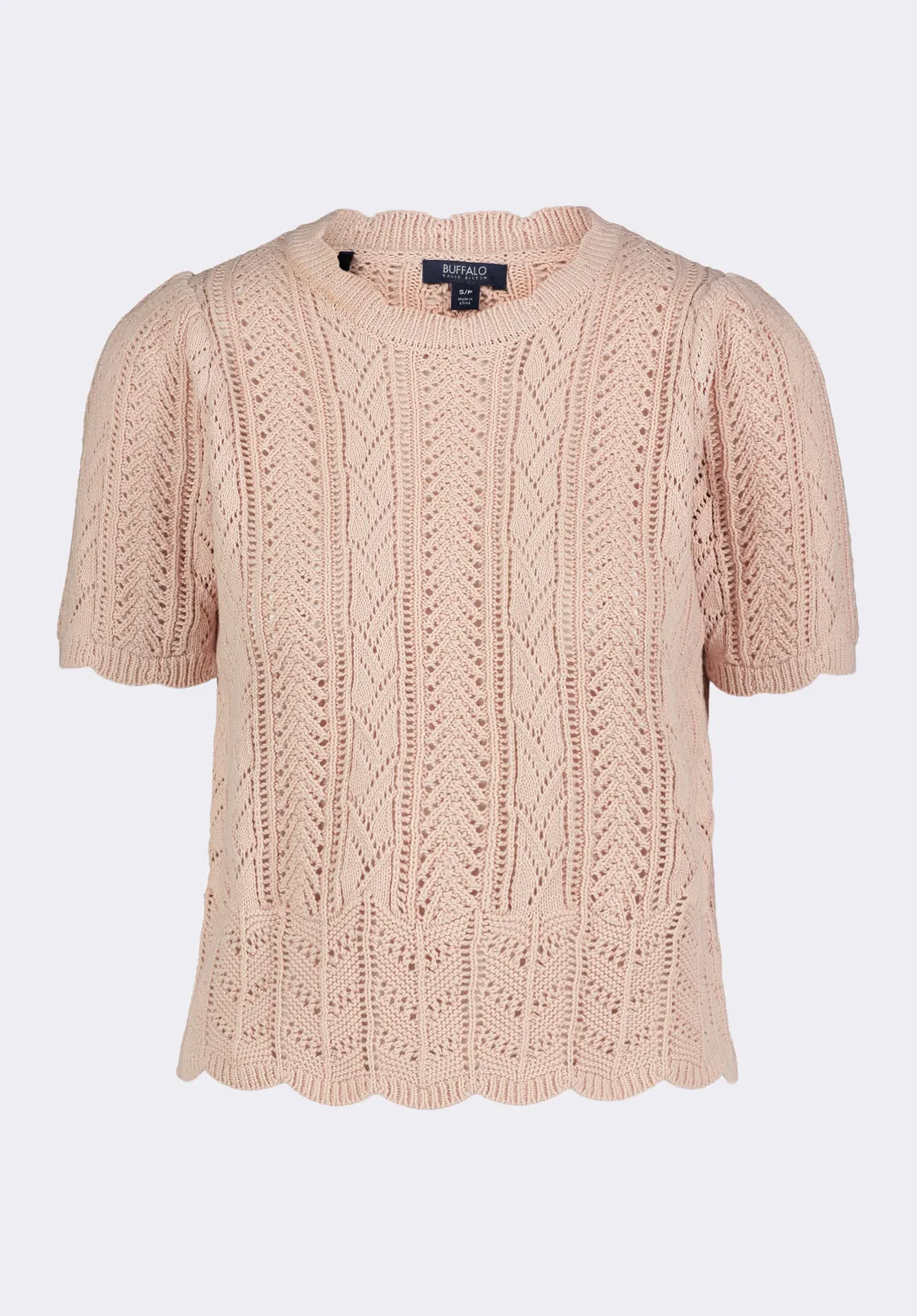 Posey Women's Short-Sleeve Crochet Knit Sweater Top, Cameo Rose - SW0108P