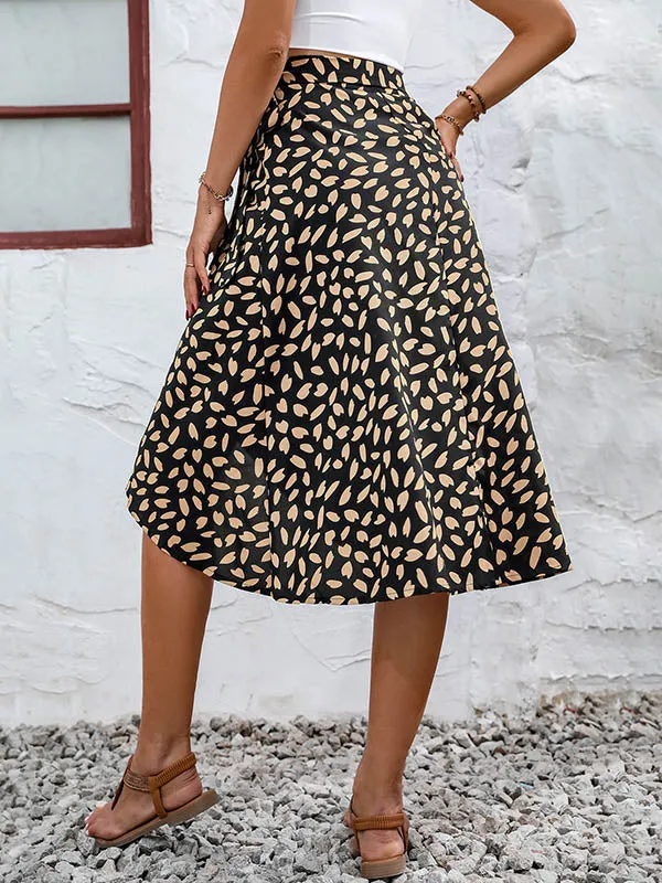 Printed Split-Front Tied Waist A-Line High-Low Skirts Bottoms