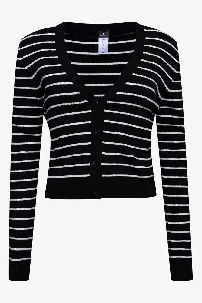 Rib Stripe Cardigan Black And White